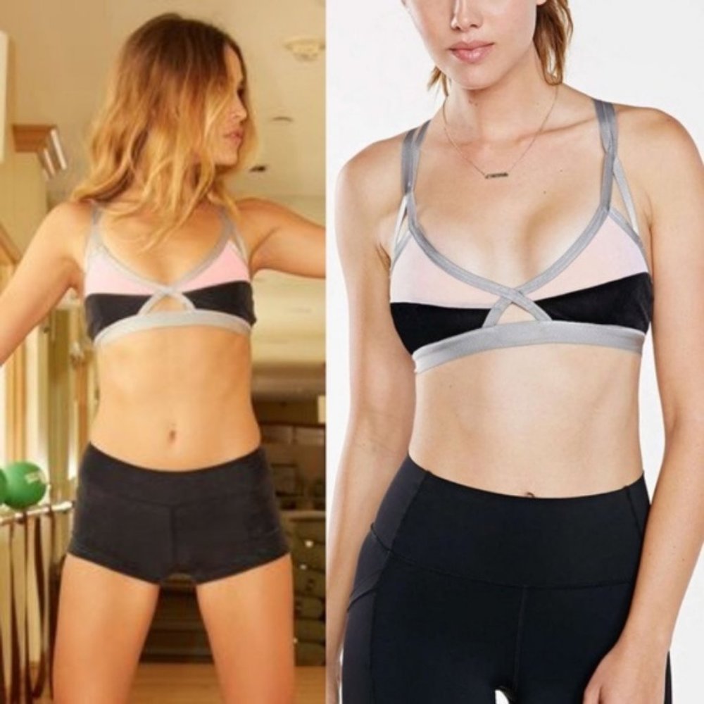 REVOLVE Blue Life Fit Colorblock Bra Velvet Strappy Back - Picture 1 of 6